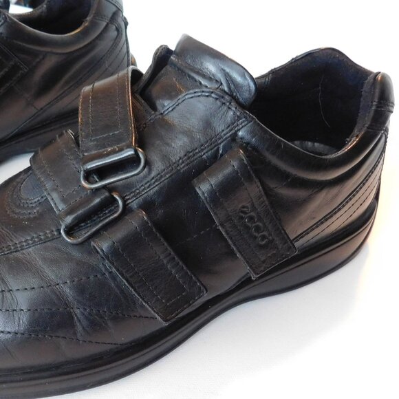 Ecco Black Leather Slip On Loafers adjustable Straps Size 12 Square toe Men's - Picture 3 of 16